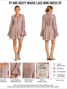 FP ONE DUSTY MAUVE LACE MINI DRESS SP
